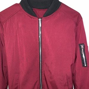 Burgundy Bomber Jacket W/ Pocket Details